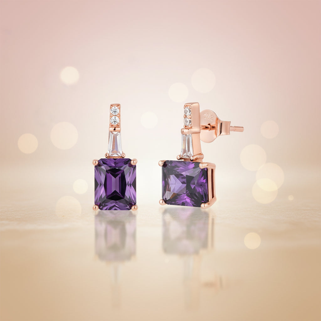 Pair of purple gemstone earrings with rose gold