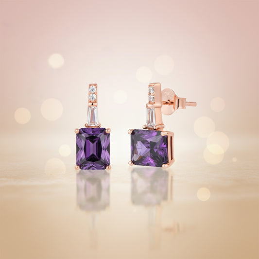 Pair of purple gemstone earrings with rose gold