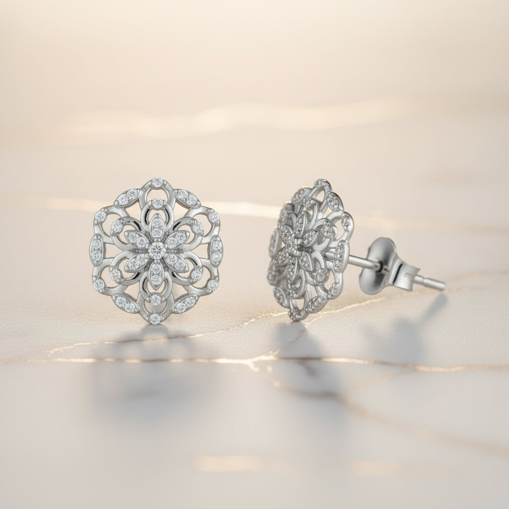 Silver floral earrings 