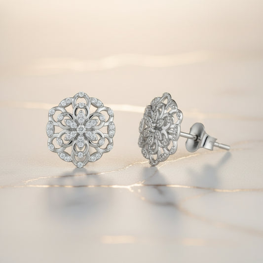 Silver floral earrings 