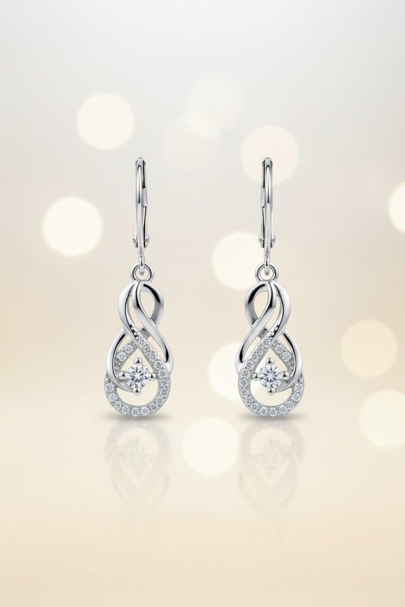 Pair of silver earrings on a beige background