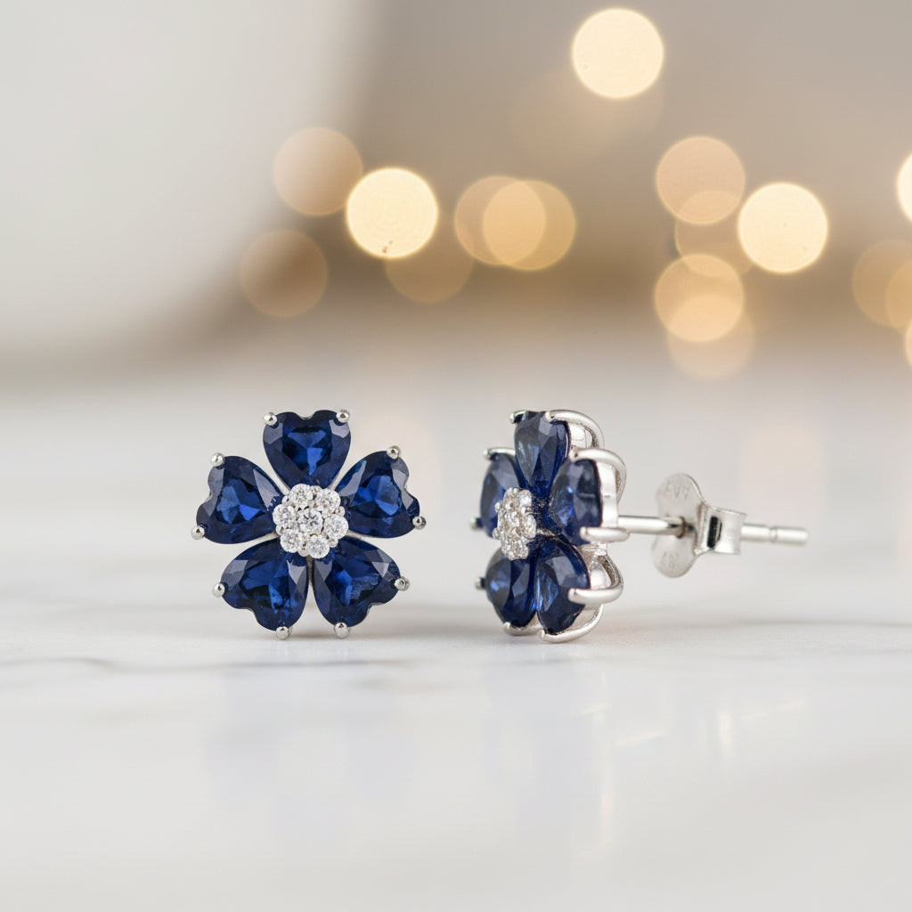 Pair of blue flower-shaped earrings