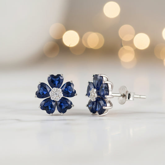 Pair of blue flower-shaped earrings